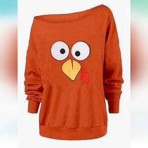 Roshop Women's Loose Baggy Off Shoulder Turkey Sweatshirt.